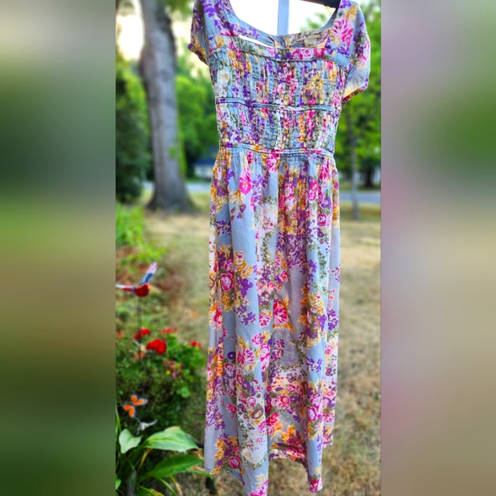 Girl's April Cornell Floral Maxi Dress in Sage/ Purple- Girls Size 5/6